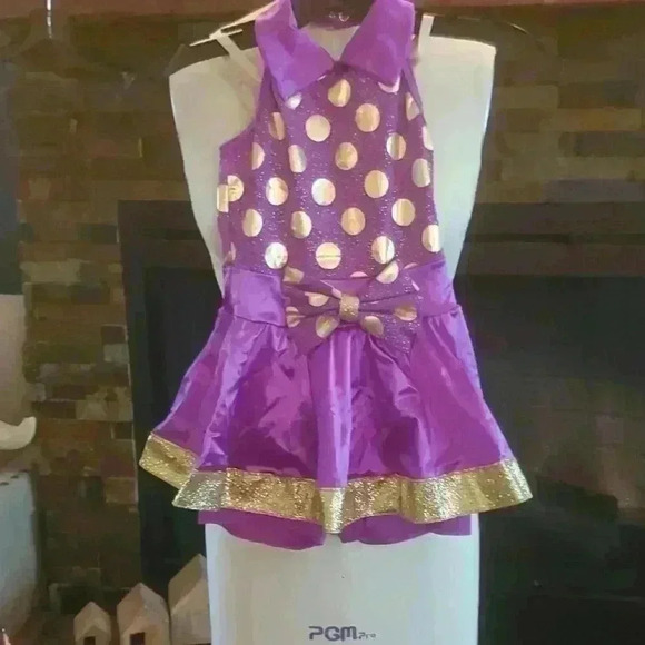 Purple with gold polka-dot dance costume - Picture 1 of 4